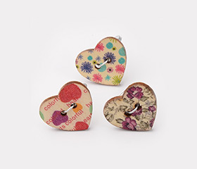 Heart Wooden Buttons Rings, with Silver Plated Aluminum Wires, Mixed Color, 16mm