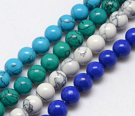 Synthetic Turquoise Beads Strands, Dyed, Round, Mixed Color, 8mm, Hole: 1mm; about 48pcs/strand, 15.7"