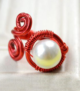How to Make Vintage Red Wire Rings with White Pearl Beads