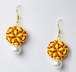 Yellow 2-Hole Seed Bead Ball Earrings