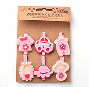 Mixed Baby Shower Theme Wooden Craft Clips, Pink, 45~48x7mm, 6pcs/card 