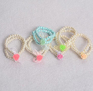 Imitation Pearl Acrylic Multi-Strand Bracelets for Kids, with Flower Acrylic Cabochons, Mixed Color, 45mm 