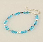 Fashion Glass Bracelets, with Plating Acrylic Beads and Alloy Lobster Claw Clasps, DeepSkyBlue, 210mm