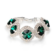 Trendy Brass Rhinestone Bracelets, with Watch Band Clasps, Platinum, Emerald, 165x23mm