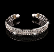 Silver Iron Rhinestone Cuff Bangles, with Alloy End Findings, 58x65mm