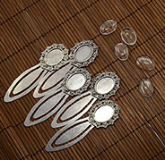 18x13mm Clear Domed Glass Cabochon Cover for DIY Alloy Portrait Bookmark Making, Cadmium Free & Nickel Free & Lead Free, Antique Silver, Bookmark Cabochon Settings: 74x25mm