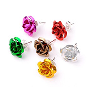 Stylish Aluminum Iron Rose Flower Stud Earrings, Platinum, Mixed Color, 11mm; Pin:0.8mm