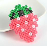 Melty Beads PE DIY Fuse Beads Strawberry Brooch, with Iron Findings, Platinum, Cerise, 64x49mm; Pin: 0.8mm 