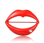 Trendy Alloy Rhinestone Kiss Lips Mouth Brooch, Red, 43x35mm