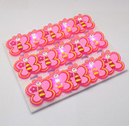 Kid's Bee Silicone Led Brooches, with Battery inside and Iron Brooch Pins, HotPink, 47x48mm, Pin: 0.8mm; 15pcs/card 