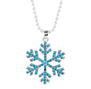 Alloy Rhinestone Snowflake Pendant Necklaces, with Iron Chains, Silver, Blue Zircon, 13.3