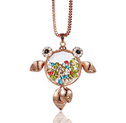 Alloy Glass Rhinestone Goldfish Locket Pendant Necklaces, with Iron Chains and Brass Lobster Claw Clasps, Rose Gold, 29.5