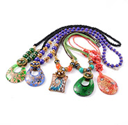 Mixed Style Lampwork Pendant Necklaces, with Iron Findings and Brass Lobster Claw Clasps, Colorful