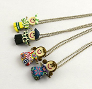 Polymer Clay Pendant Necklaces, with Iron Chains, Child, Platinum, Mixed Color, 16.9