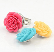  DIY Adjustable Snap Ring Making for Ladies, 1 PCS Iron Ring Shank and 3 PCS Mixed Brass Resin Rose Flower Snap Buttons, Mixed Color, Inner Diameter: 19mm; Button: 20x11mm, Knob: 5.5mm
