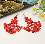 Wood Earring, with Iron Findings, Flower Earrings, Red, 72mm, Pin: 1mm 