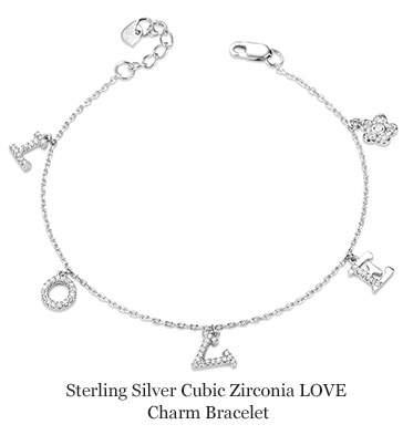 Sterling Silver Cubic Zirconia LOVE Charm Bracelet