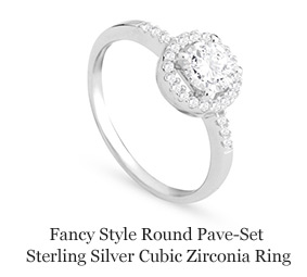 Fancy Style Round Pave-Set Sterling Silver Cubic Zirconia Ring
