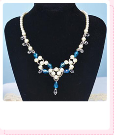 Handmade White Pearl Jewelry Design-Making Blue Beaded Necklace with White Pearls and Blue Crystals