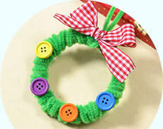 Making a Green Chenille Stems Wreath with Buttons Dotted