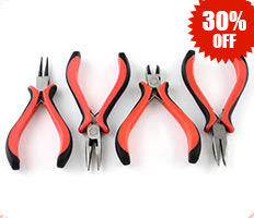 Stainless Iron Jewelry Tool Sets: Round Nose Pliers, Wire-Cutter Pliers, Side-Cutting Pliers and Bent Nose Plier, Red, 110~127mm; 4pcs/set 