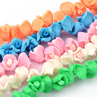 Handmade Polymer Clay Beads Strands, Flower, Mixed, about 10~11mm wide, 12~15mm high, hole: 1mm; about 40pcs/strand