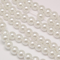 Environmental Dyed Glass Pearl Round Bead Strands, Cotton Cord Threaded, White, 6mm, Hole: 0.7~1.1mm; about 72pcs/strand, 15"