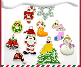 Mixed Christmas Themed Alloy Enamel Pendants, Santa Claus, Christmas Tree, Snowflake, Crutch, Wreath, Bells, Socks, Hat and Snowman, Mixed Color, 17~37x14~30x3~7mm, Hole: 1~5mm; 10pcs/set