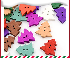 Mixed Color Christmas Tree Dyed 2-Hole Wooden Buttons, 23x22x4mm, Hole: 2mm