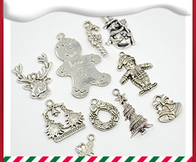 Antique Silver Christmas Alloy Pendant Sets, Santa Claus, Milu Deer, Snowman, Wreath, Crutch, Gingerbread, Christmas Tree, Bell and Socks Charms, Lead Free, 17~40x9.5~26x1~5mm, Hole: 1~2mm; 10pcs/set