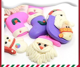 Christmas Jewelry Pendants Handmade Polymer Clay Pendants, Santa Claus, Snowman, Crutch and Christmas Socks, Mixed Color, 21~30x12~24x5~8mm, Hole: 1mm