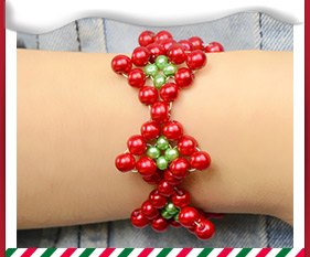 How to Make a Beaded Christmas Bracelet with Firebrick and Green Pearl Beads