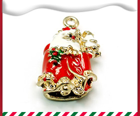Red Color Alloy Golden Plated Enamel Santa Claus Pendants for Christmas, Lead Free & Cadmium Free & Nickel Free, 32x17x9mm, Hole: 2mm