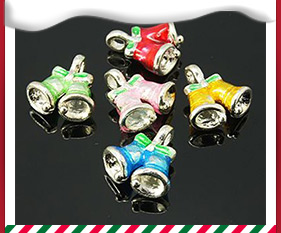 Mixed Enamel Christmas Small Bell Alloy Enamel Pendants, Platinum Metal Color, 19x17x5.5mm, Hole: 2.5mnm