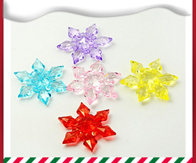 Mixed Color Transparent Acrylic Christmas Snowflake Beads, Faceted, 45x12mm, Hole: 3mm
