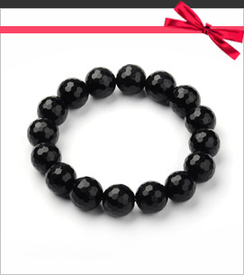 Natural Black Agate Stretch Bracelets for men, Round, Faceted, Black, 56mm