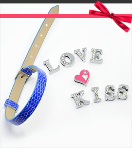 DIY Love & Kiss Leather Watch Band Bracelets Making, Heart Alloy Enamel Rhinestone Slide Charms and Initial Slide Letter Charms, Blue, 200mm