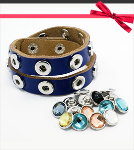 DIY Double Wrap Snap Bracelet Making, 1 Strand Leather Bracelet and 15 PCS Mixed Brass Glass Snap Buttons, MarineBlue, 445x14mm; Buttons: 12x7mm; Knob: 4.3mm