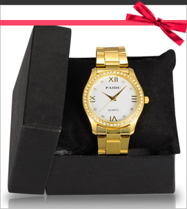 Men Casual Watches Golden Stainless Steel Rhinestone Diamond-studded Quartz Wristwatch, 63mm; Watch Head: 39x45x11.5mm; Watch-face: 31x31mm
