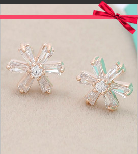 Sparkling Brass Micro Pave Cubic Zirconia Ear Studs, Flower, Rose Gold, 15x12mm; pin: 0.8mm