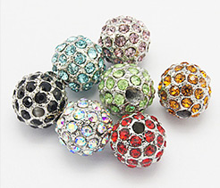 Metal Alloy Rhinestone Beads, Round, Platinum, Mixed Color, Size: about 10mm in diameter, hole: 2mm