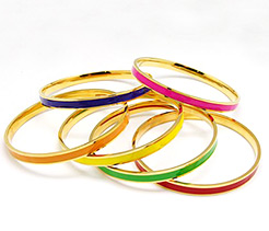 Fashion 304 Stainless Steel Enamel Jewelry Bangles, Golden Metal Color, Mixed Color, 65mm 