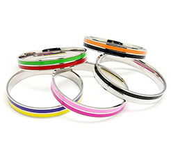 Fashion 304 Stainless Steel Jewelry Bangles, Enamel, Mixed Color, 65mm