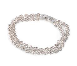 Fashion Bracelets Silver Brass Rhinestone Square Bracelets, with Alloy Watch Band Clasps,