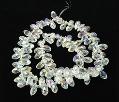 Electroplate Glass Beads Strands, AB Color Plated, Faceted, Drop, Clear, 13x6mm, Hole: 1mm; about 100pcs/strand, 16.5"