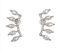 Trendy Women's Alloy Rhinestone Stud Earrings, with Iron Earnuts, Platinum, 25x12x3mm; Pin: 0.7mm