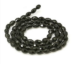 Glass Beads Strands, Black, about 6mm wide, 9mm long, hole: 1mm, 25"/stramd, 72pcs/strand