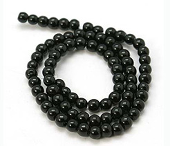 Glass Beads Strands, Round, Black, 4mm, Hole: 0.5mm; about 84pcs/strand, 13"
