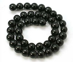 Glass Beads Strands, Round, Black, 8mm, Hole: 1mm; about 40pcs/strand, 11~12"