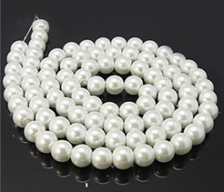 White Glass Imitation Pearl Round Loose Beads For Jewelry Necklace Craft Making, 8mm, Hole: 1mm, about 110pcs/strand 